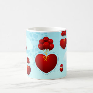 Red heart with balloons, mug