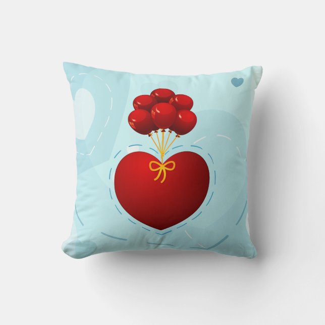 Red heart with balloons, pillow (Front)