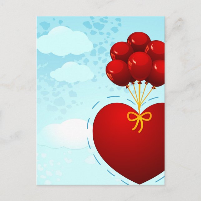 Red heart with balloons, postcard (Front)