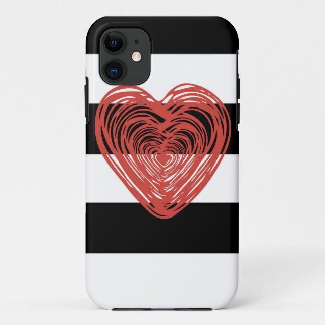 Red Heart with Black and White Stripes Case-Mate iPhone Case (Back)