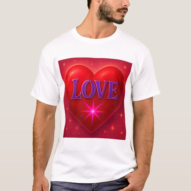 Red Heart with Bright Style LOVE and Ro T-Shirt (Front)