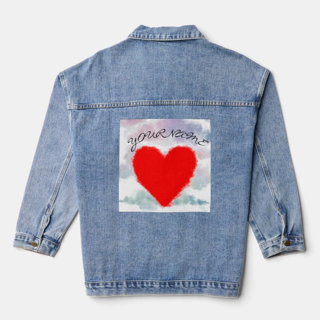 RED HEART WITH CLOUDS DENIM JACKET CUSTOM NAME (Back)