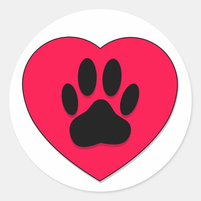 Red Heart With Dog Paw Print Classic Round Sticker (Front)