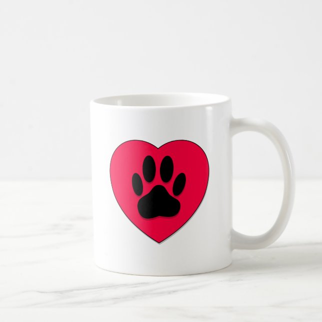 Red Heart With Dog Paw Print Coffee Mug (Right)