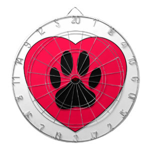 Red Heart With Dog Paw Print Dartboard