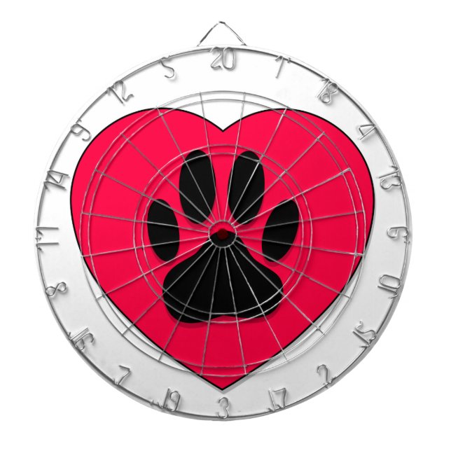 Red Heart With Dog Paw Print Dartboard (Front)