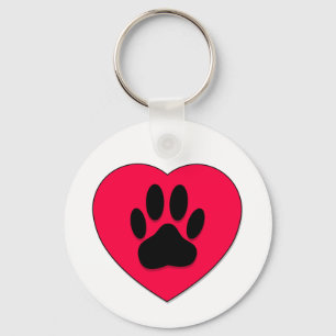Red Heart With Dog Paw Print Key Ring