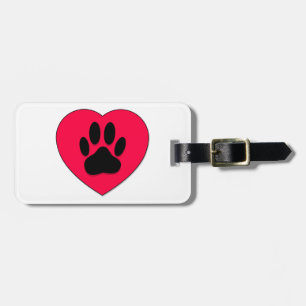 Red Heart With Dog Paw Print Luggage Tag