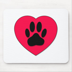 Red Heart With Dog Paw Print Mouse Mat