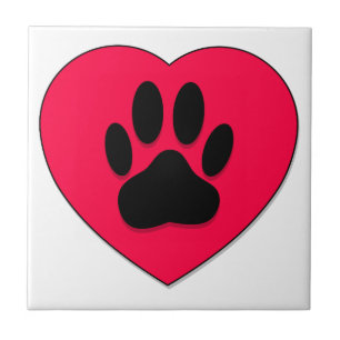 Red Heart With Dog Paw Print Pet Tile