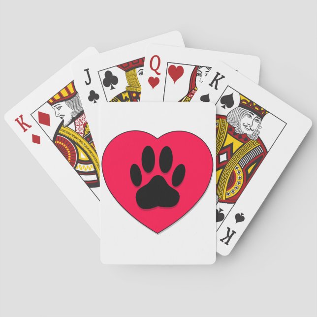 Red Heart With Dog Paw Print Playing Cards (Back)
