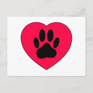 Red Heart With Dog Paw Print Postcard