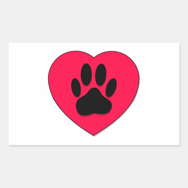 Red Heart With Dog Paw Print Rectangular Sticker (Front)