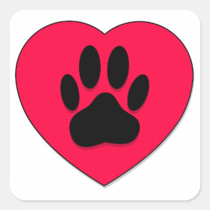 Red Heart With Dog Paw Print Square Sticker