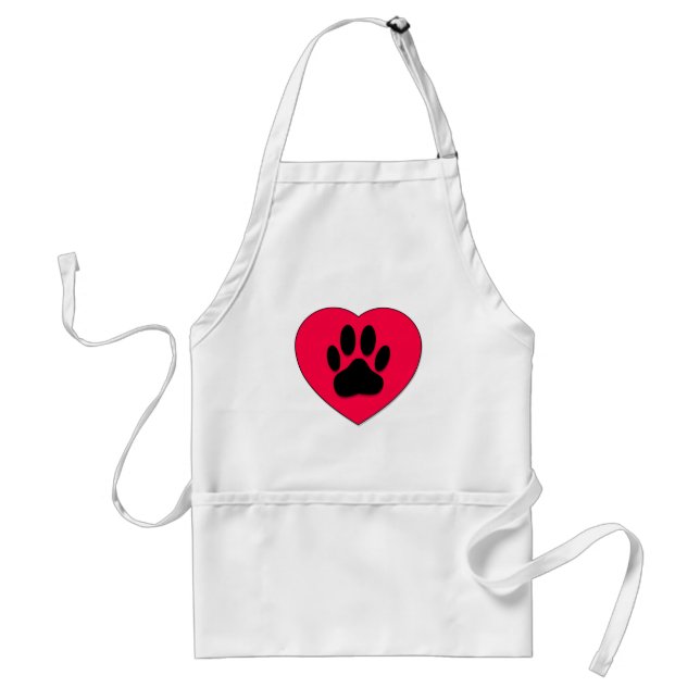 Red Heart With Dog Paw Print Standard Apron (Front)