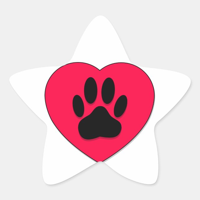 Red Heart With Dog Paw Print Star Sticker (Front)