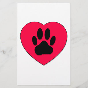 Red Heart With Dog Paw Print Stationery