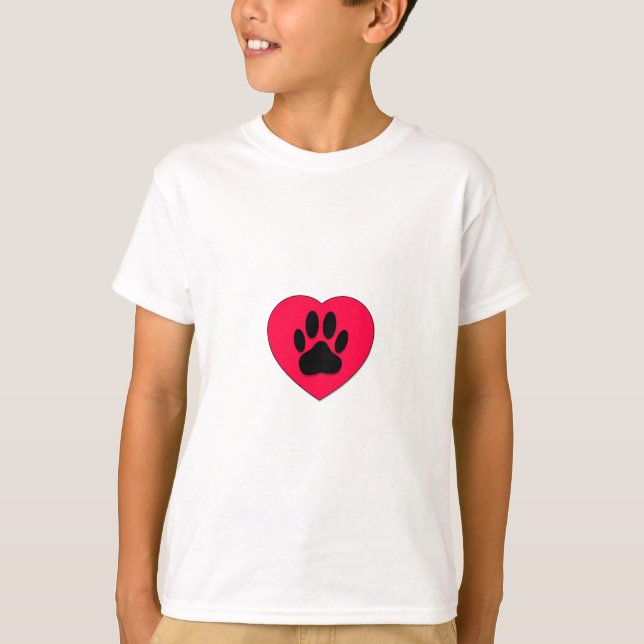 Red Heart With Dog Paw Print T-Shirt (Front)