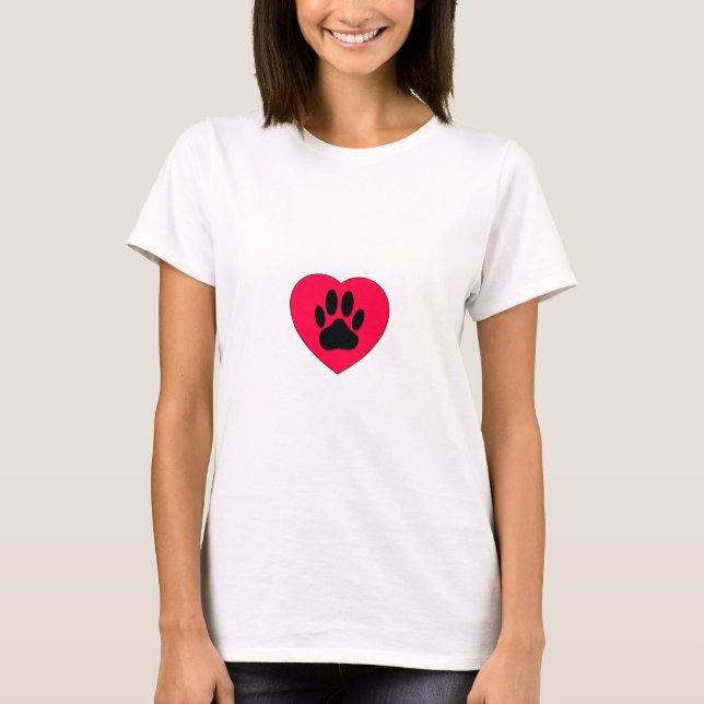 Red Heart With Dog Paw Print T-Shirt (Front)
