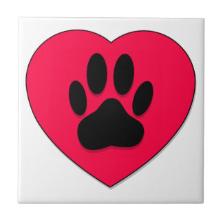 Red Heart With Dog Paw Print Tile
