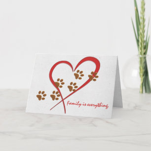 Red heart with dog paw prints card