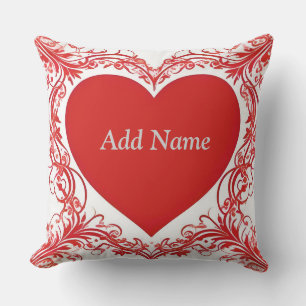 Red Heart With Floral Decorative Frame Cushion
