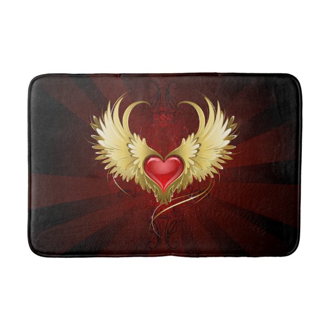 Red Heart with Golden Wings Bath Mat (Front)