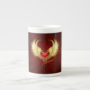 Red Heart with Golden Wings Bone China Mug