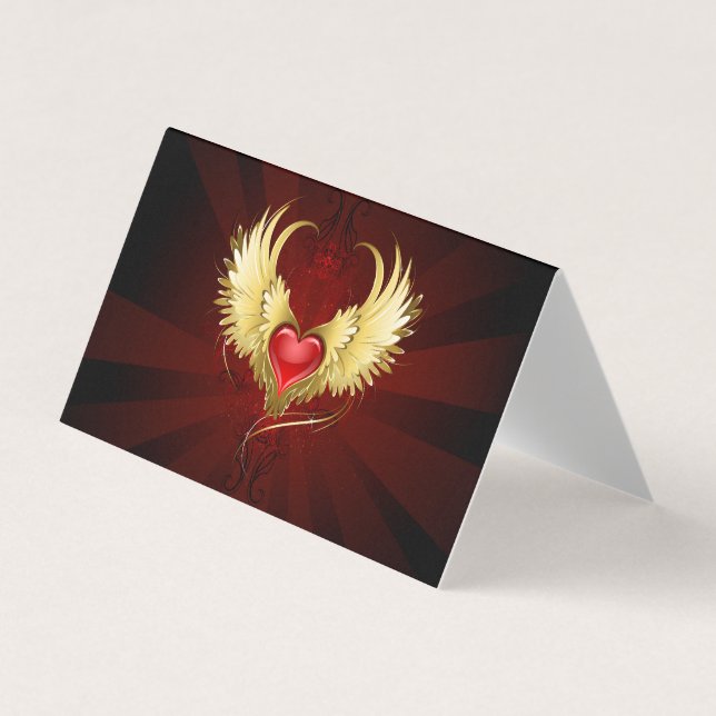 Red Heart with Golden Wings Business Card (Front)
