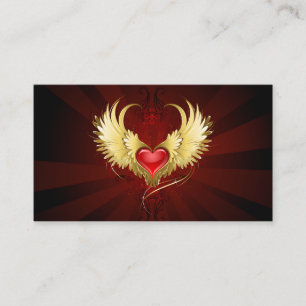 Red Heart with Golden Wings Business Card