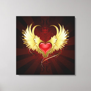 Red Heart with Golden Wings Canvas Print