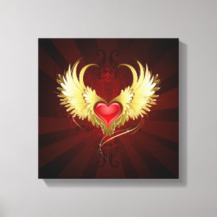 Red Heart with Golden Wings Canvas Print