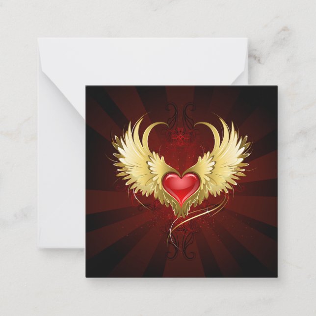 Red Heart with Golden Wings Card (Front)