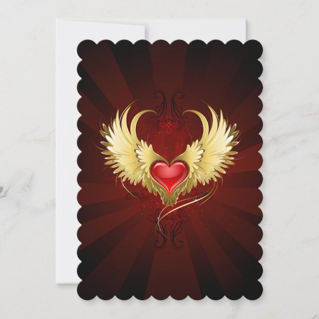 Red Heart with Golden Wings Card (Front)