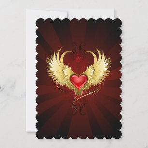 Red Heart with Golden Wings Card