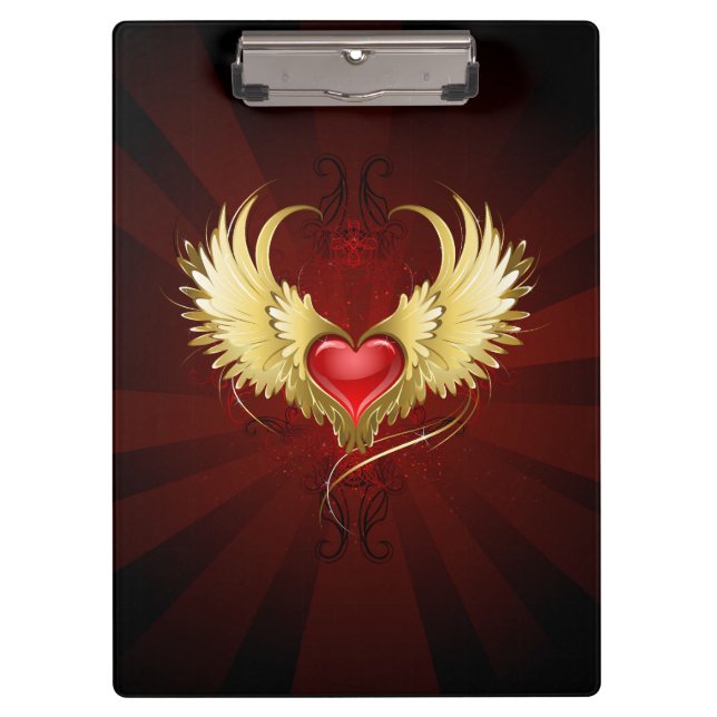 Red Heart with Golden Wings Clipboard (Front)