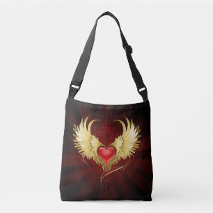 Red Heart with Golden Wings Crossbody Bag