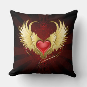Red Heart with Golden Wings Cushion