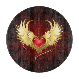 Red Heart with Golden Wings Cutting Board