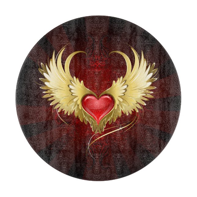 Red Heart with Golden Wings Cutting Board (Front)