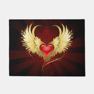 Red Heart with Golden Wings Doormat