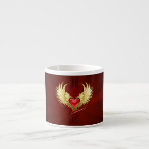 Red Heart with Golden Wings Espresso Cup