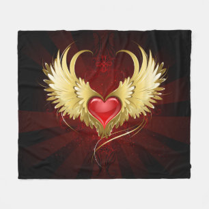 Red Heart with Golden Wings Fleece Blanket