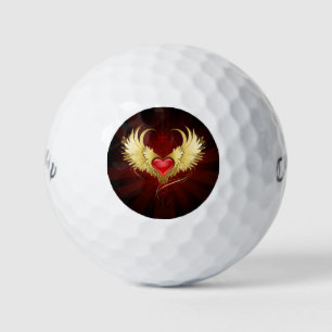 Red Heart with Golden Wings Golf Balls