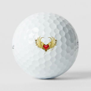 Red Heart with Golden Wings Golf Balls