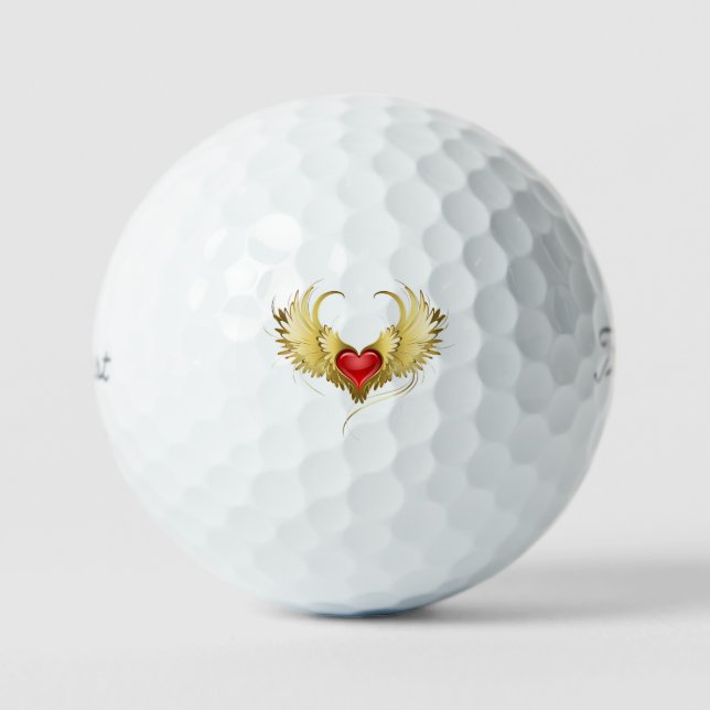 Red Heart with Golden Wings Golf Balls (Front)