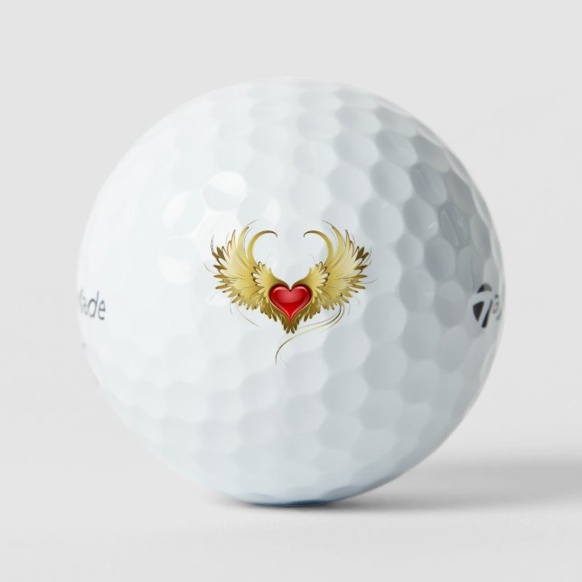 Red Heart with Golden Wings Golf Balls (Front)