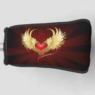 Red Heart with Golden Wings Golf Head Cover