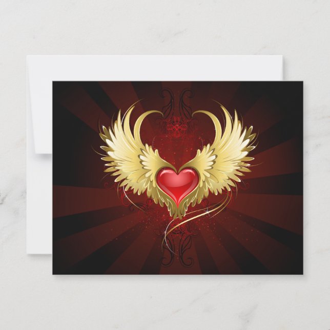 Red Heart with Golden Wings Holiday Card (Front)