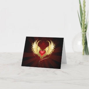 Red Heart with Golden Wings Holiday Card